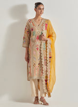 Ivory and Yellow Patch Work Kurta Set