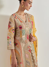 Ivory and Yellow Patch Work Kurta Set
