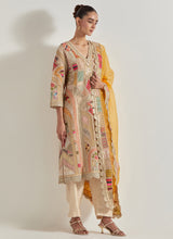 Ivory and Yellow Patch Work Kurta Set