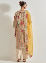 Ivory and Yellow Patch Work Kurta Set