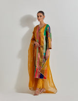 Multicolour Patch Work Embroidered Kurta Set