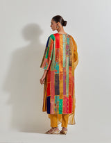 Multicolour Patch Work Embroidered Kurta Set