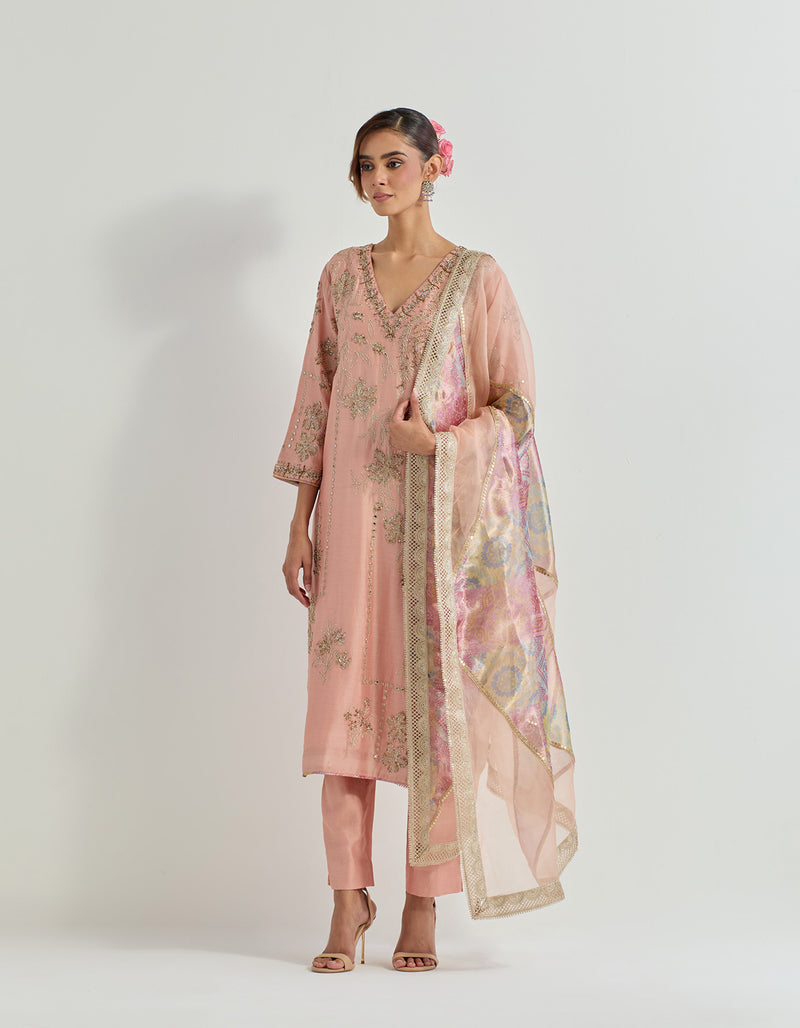 Pink Raeth Kurta Set In Chanderi