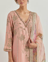 Pink Raeth Kurta Set In Chanderi