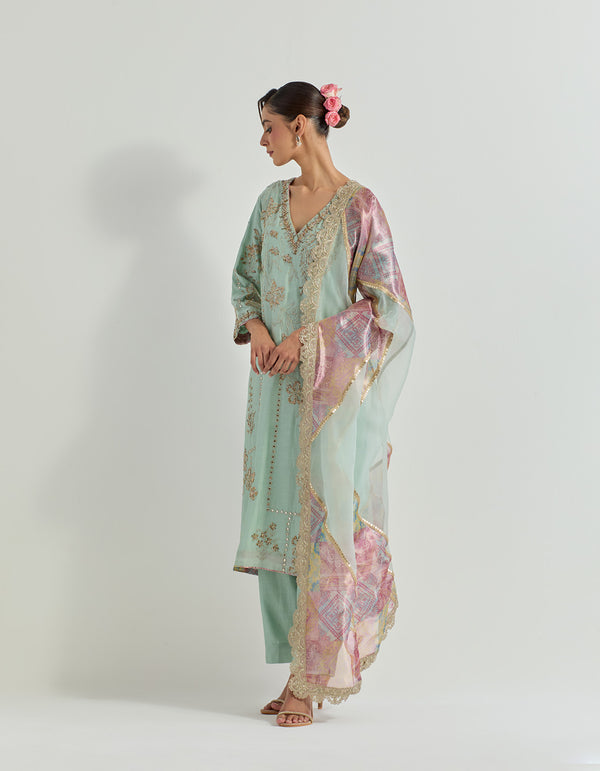 Sage Green Raeth Kurta Set In Chanderi