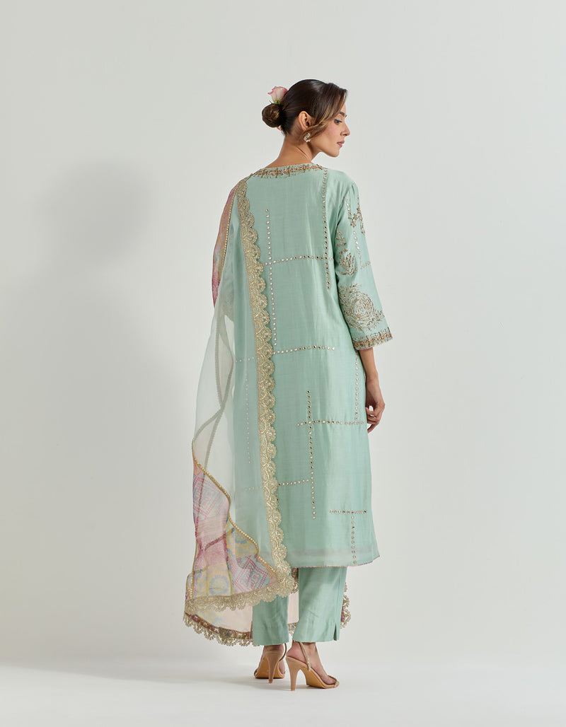 Sage Green Raeth Kurta Set In Chanderi