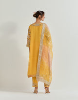 Yellow Organza And Chanderi Raeth Kurta Set