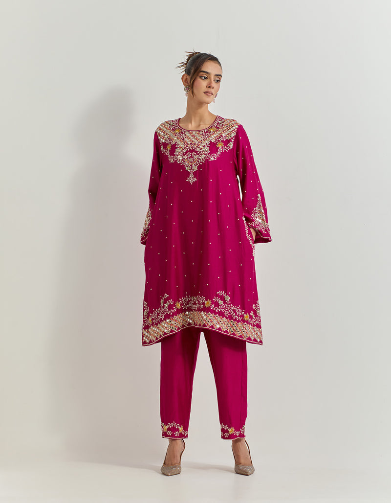 Berry Red Kurta Set with Hand Work