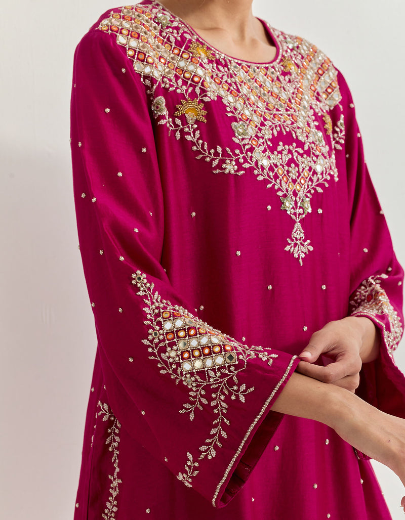 Berry Red Kurta Set with Hand Work