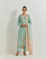 Sage Green Kurta Set With Hand Embroidery