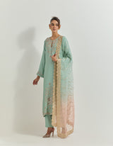 Sage Green Kurta Set With Hand Embroidery