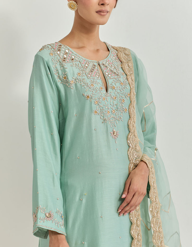 Sage Green Kurta Set With Hand Embroidery