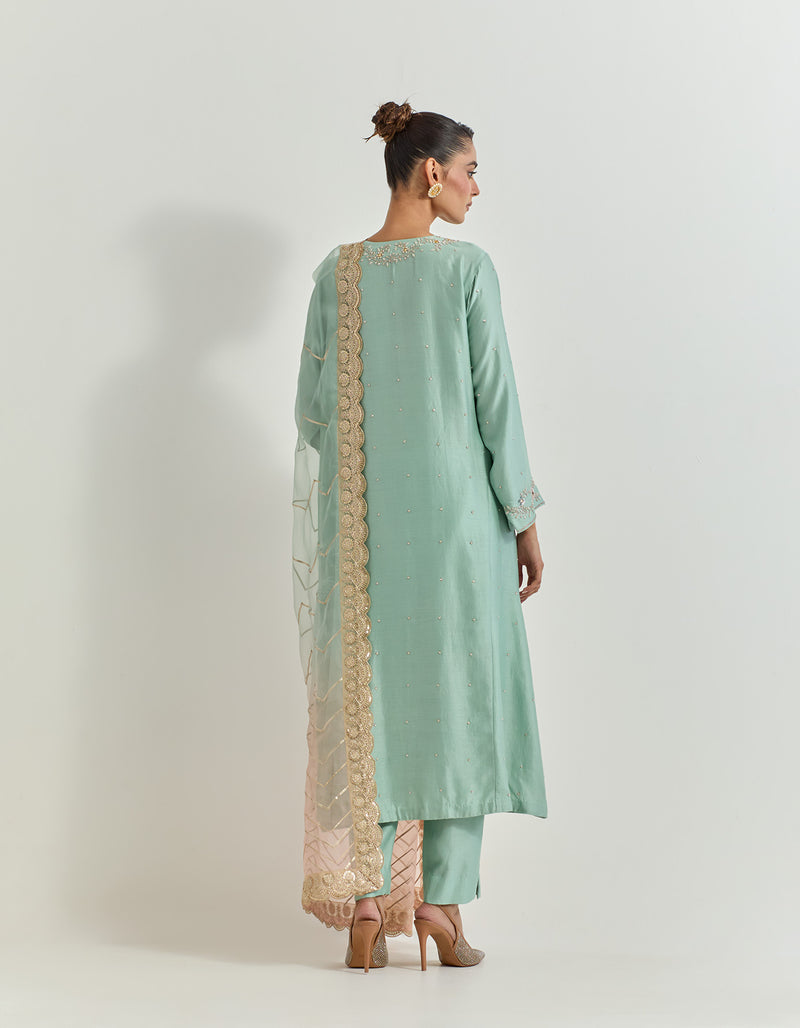 Sage Green Kurta Set With Hand Embroidery