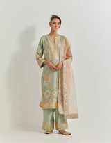 Sage Green Kurta Set With Gota Patti And Cross Stitch Hand Embroidery