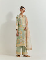 Sage Green Kurta Set With Gota Patti And Cross Stitch Hand Embroidery