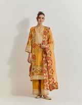 Ochre Kurta Set With Gota Patti And Cross Stitch Embroidery