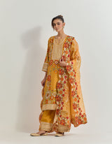 Ochre Kurta Set With Gota Patti And Cross Stitch Embroidery