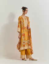 Ochre Kurta Set With Gota Patti And Cross Stitch Embroidery