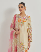 Hand Embellished Straight Long Kurta And Pants Paired With Tie Dye Organza Silk Dupatta