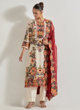 Ivory Cross Stitch Kurta Set In Peony Motifs
