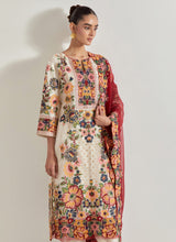 Ivory Cross Stitch Kurta Set In Peony Motifs
