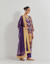 Purple Cross Stitch Gota Patti And Mirror Work Embroidered Kurta Set