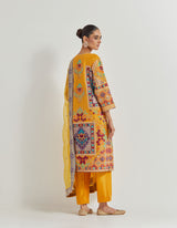 Yellow Cross Stitch Gota Patti And Mirror Work Embroidered Kurta Set