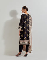 Black Chanderi Silk Cross Stitch And Patch Work Kurta Set