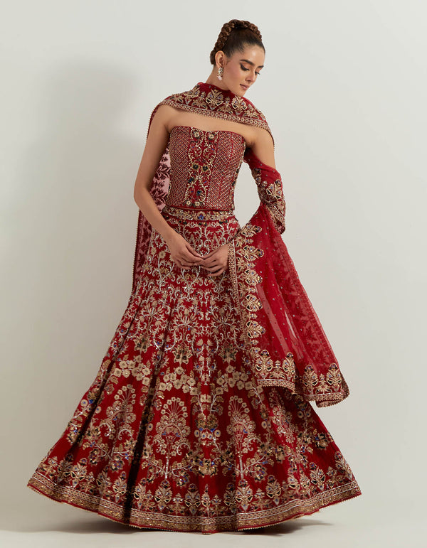Maroon Dori Corset Lehenga Set