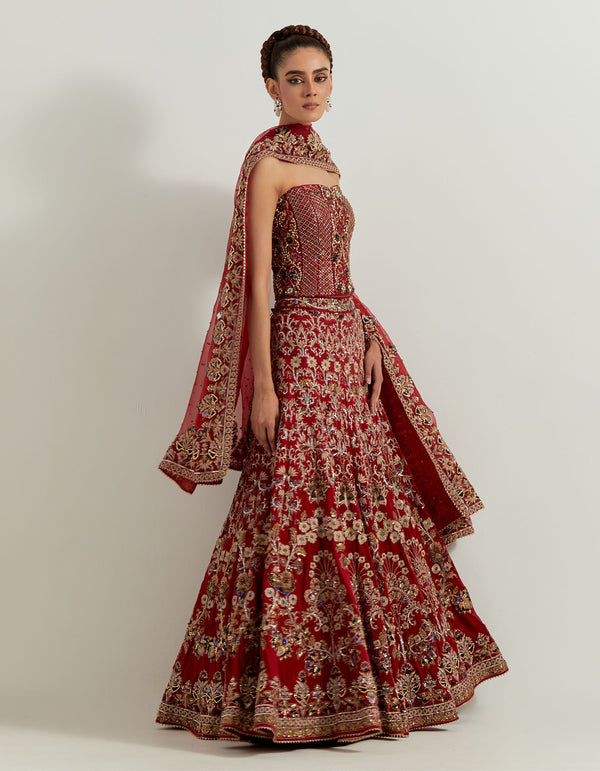Maroon Dori Corset Lehenga Set