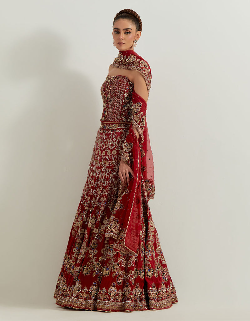 Maroon Dori Corset Lehenga Set