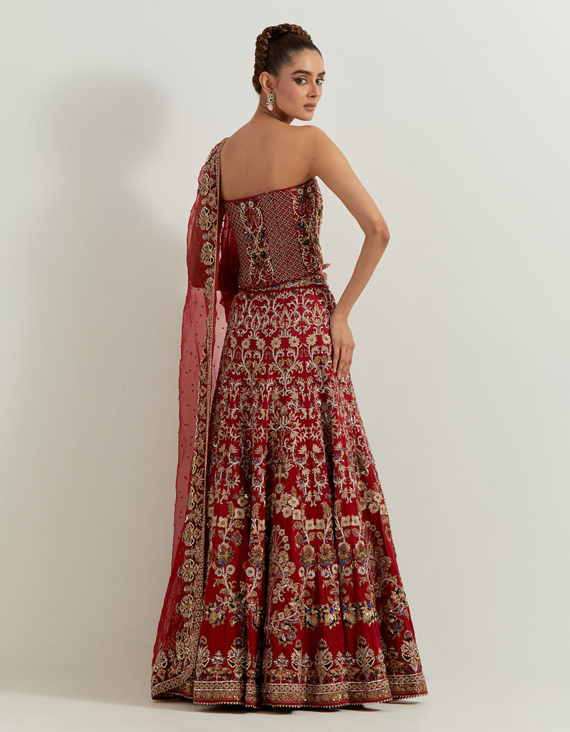 Maroon Dori Corset Lehenga Set