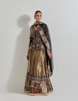 Black Antique Tissue Patch Work Lehenga Set