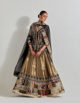 Black Antique Tissue Patch Work Lehenga Set