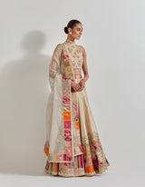 Ivory with Gold Brocade Patch Work Lehenga Set