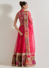 Fuchsia Patch Work Lehnga Set In Organza Silk