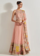 Pink Patch Work Lehnga Set In Organza Silk