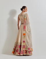 Ivory with Gold Brocade Patch Work Lehenga Set