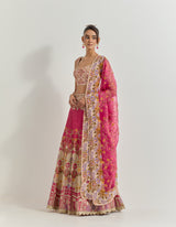 Golden Pink And Fuchsia Lehanga Set