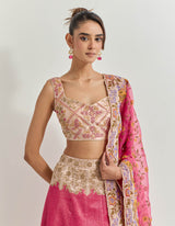 Golden Pink And Fuchsia Lehanga Set