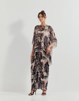 Black Poncho With Skirt In Georgette And Modal Satin