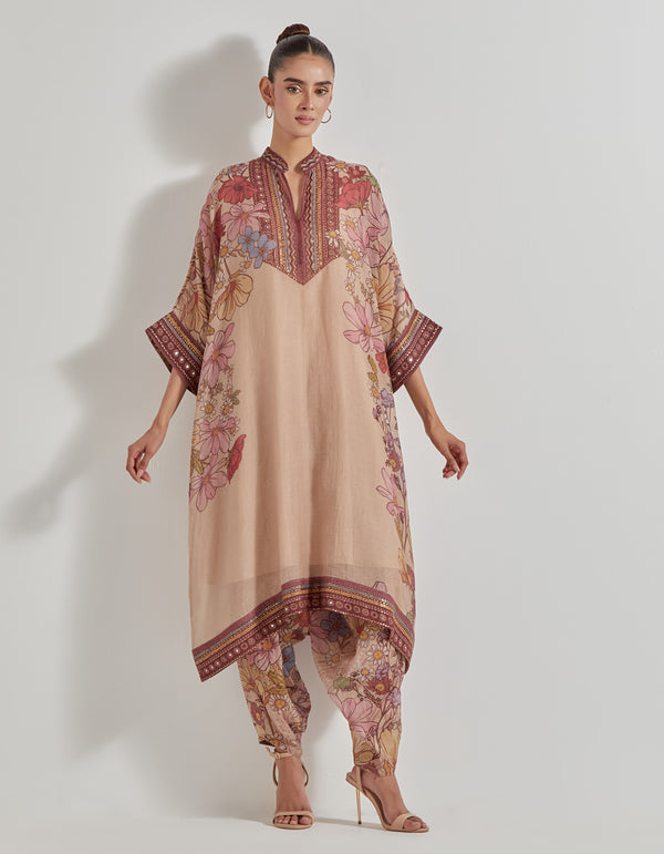 Multicolor Perta Prism Chanderi Tissue Printed Kurta And Pants
