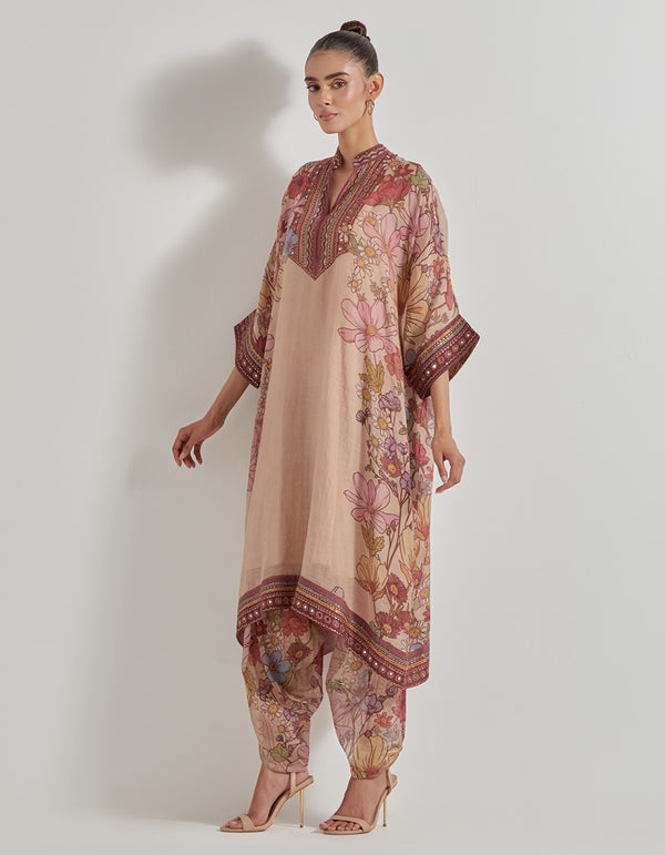 Multicolor Perta Prism Chanderi Tissue Printed Kurta And Pants