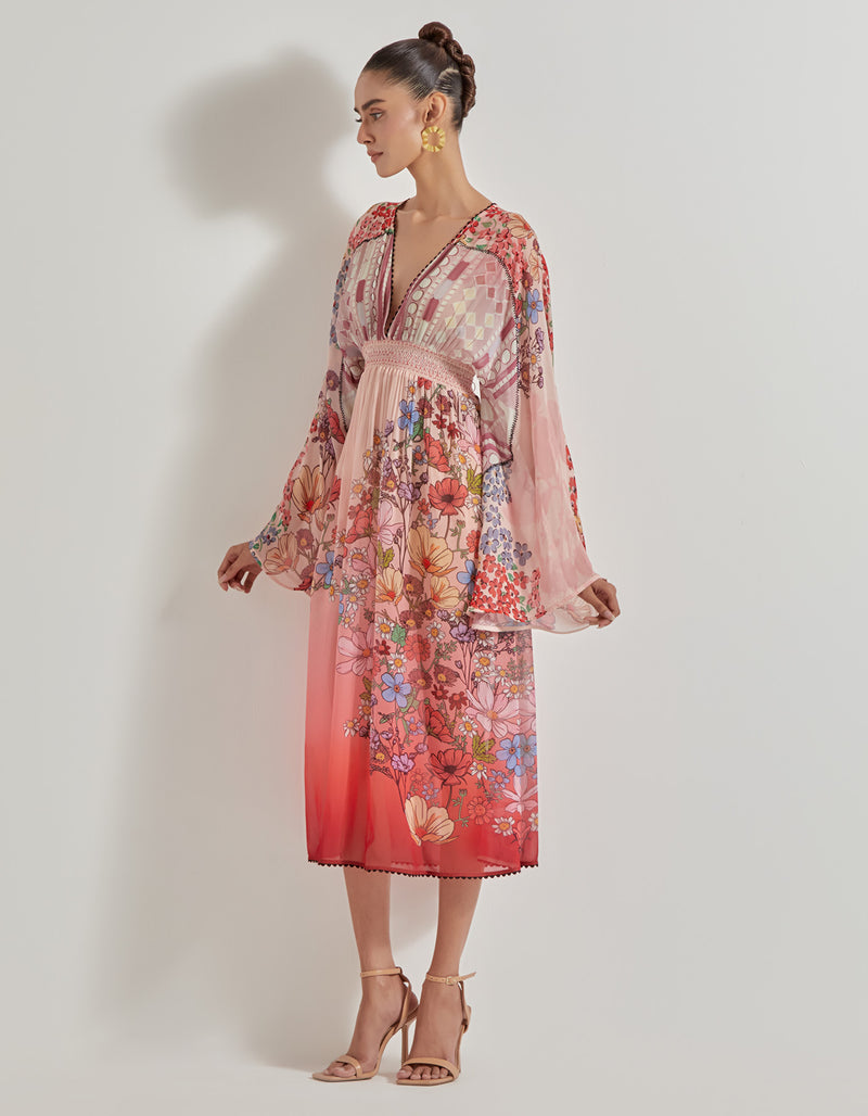 Multicolor Petal Prism Printed Dress