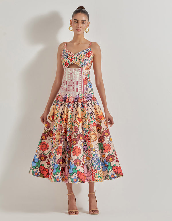 Multicolor Petal Prism Printed Dress