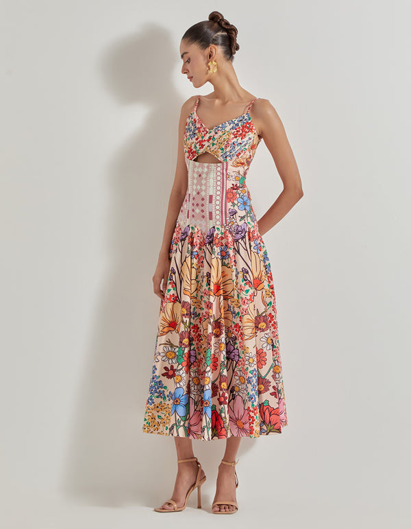 Multicolor Petal Prism Printed Dress