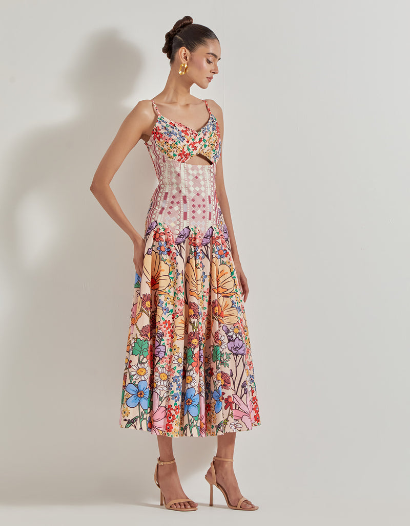 Multicolor Petal Prism Printed Dress