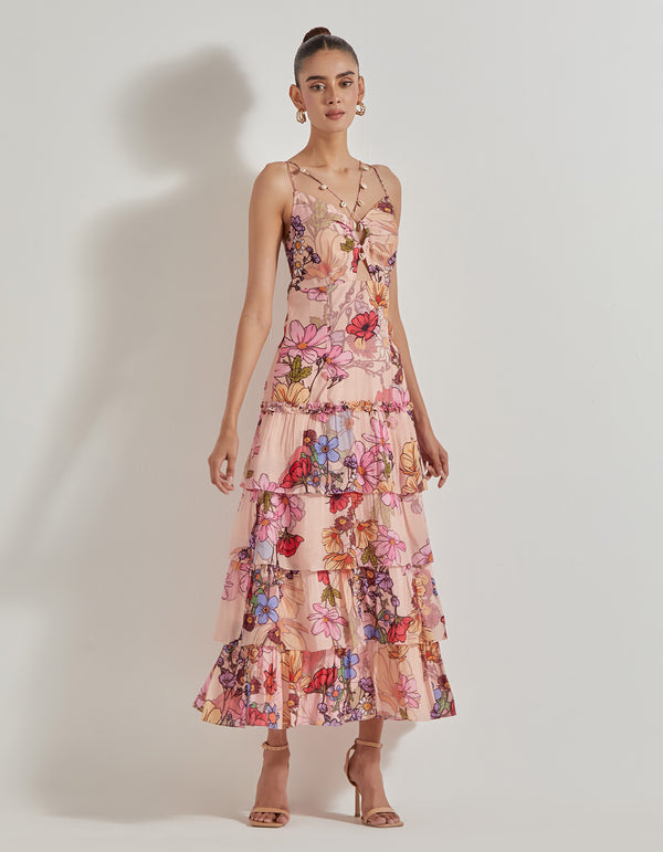 Multicolor Petal Prism Printed Dress