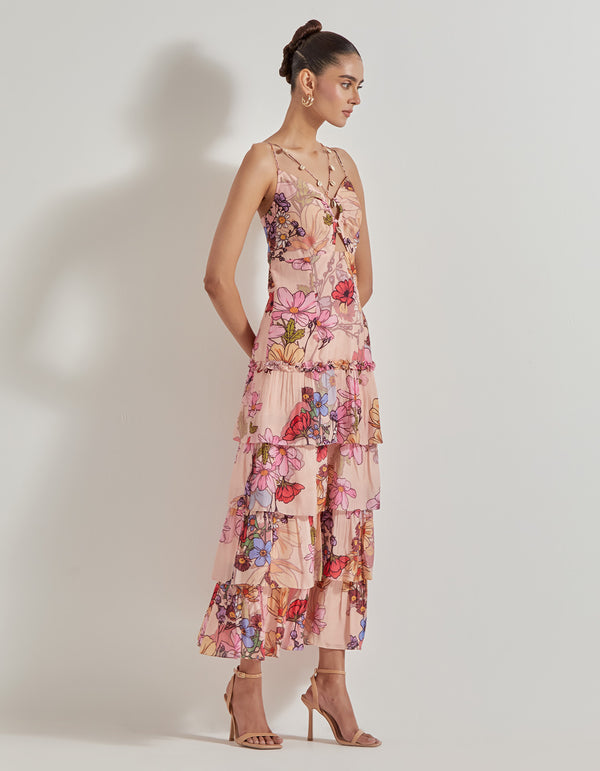 Multicolor Petal Prism Printed Dress