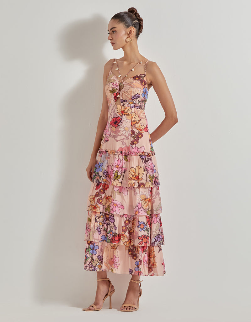 Multicolor Petal Prism Printed Dress